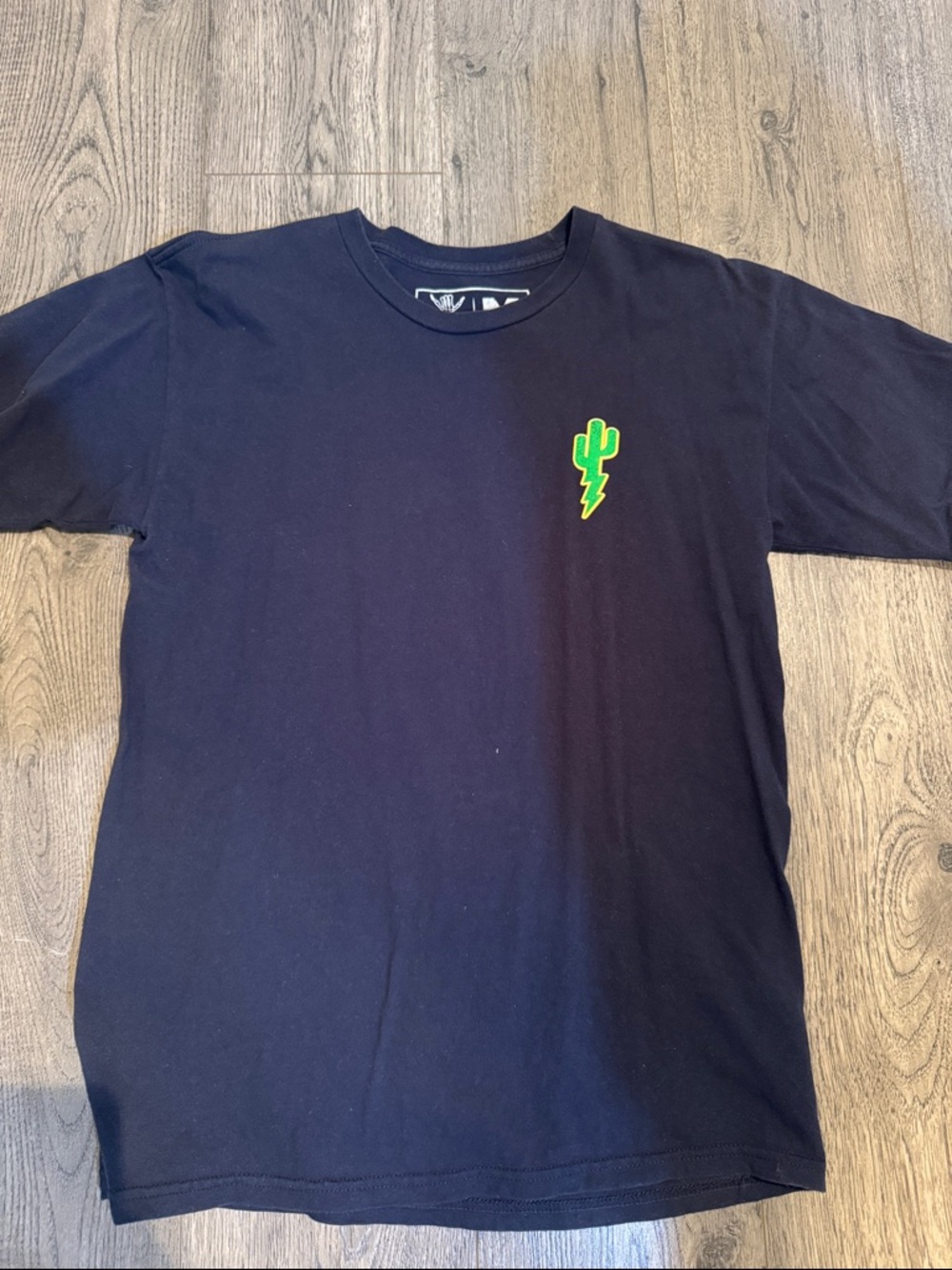 Men's Black Short Sleeve Crew Tee with Green Cactus Graphic